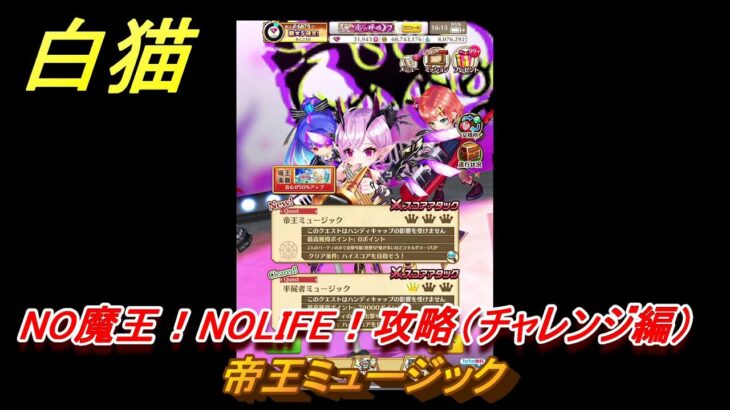 白猫　NO魔王！NOLIFE！攻略（チャレンジ編）　帝王ミュージック　ガチャキャラ　オスクロル（大剣）セルピナ（双剣）ヴィルフリート（槍）　＃３３　【白猫プロジェクト】