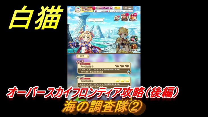 白猫　１０周年イベント　オーバースカイフロンティア攻略（後編）　海の調査隊②　ガチャキャラ　キャトラ（鎖剣）サヤ（輝剣）エレノア（魔）赤髪の解放者（斧）　＃８１　【白猫プロジェクト】